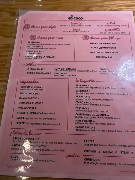 Menu El Coco