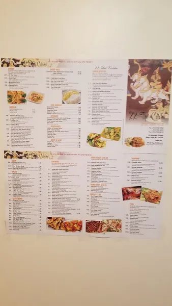 menu of 22 Thai Cuisine