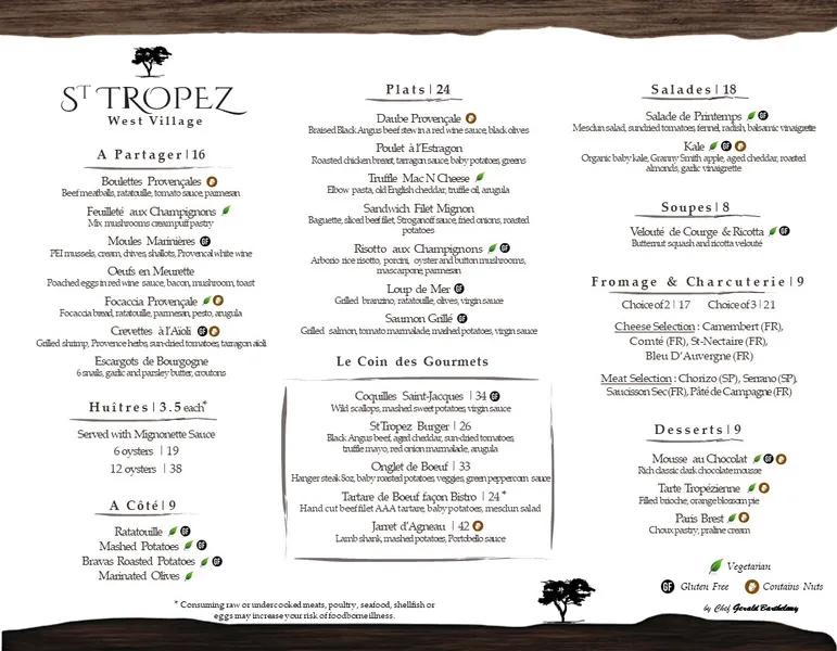 Menu St Tropez West Village