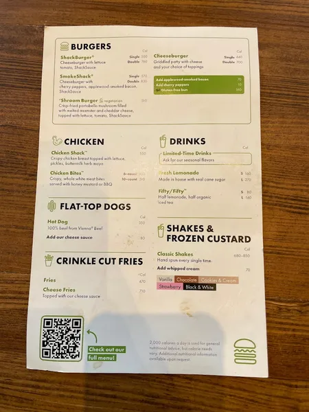 Menu Shake Shack West Village