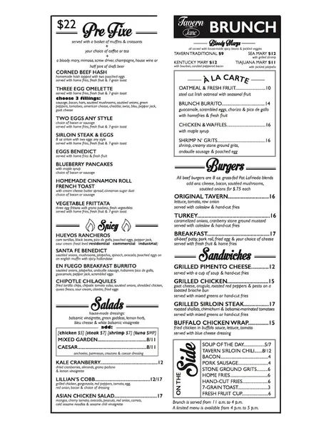 Menu Tavern On Jane