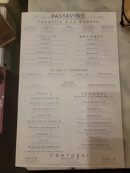 Menu Pastavino