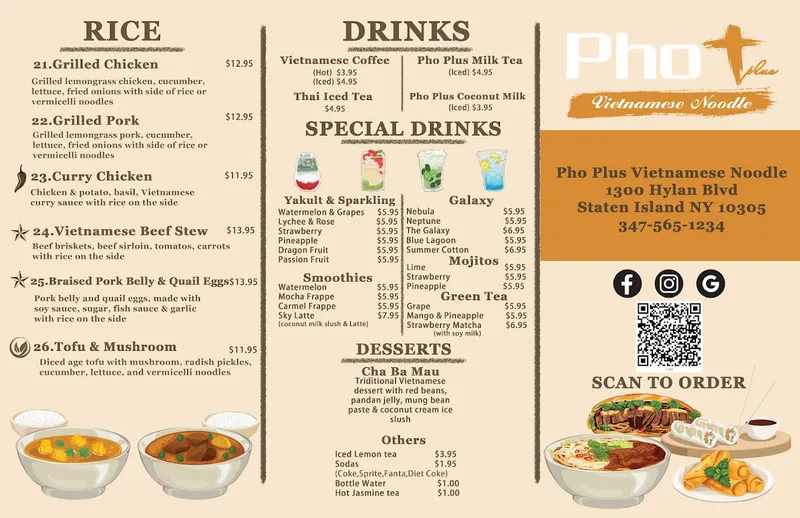 Menu Pho Plus Vietnamese noodle