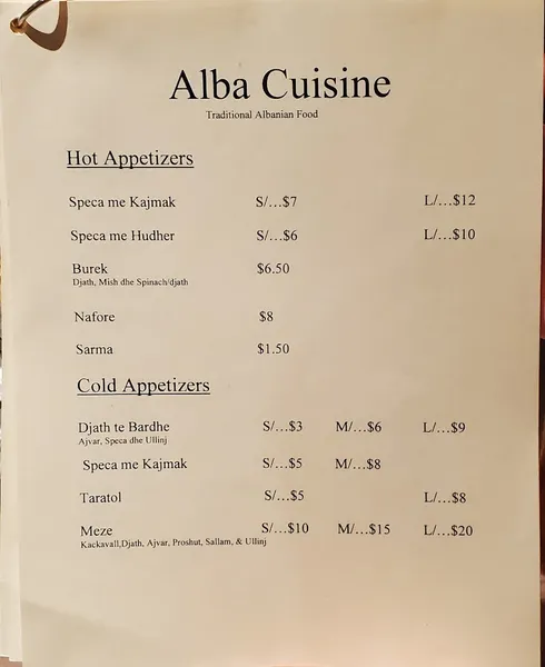 Menu Alba