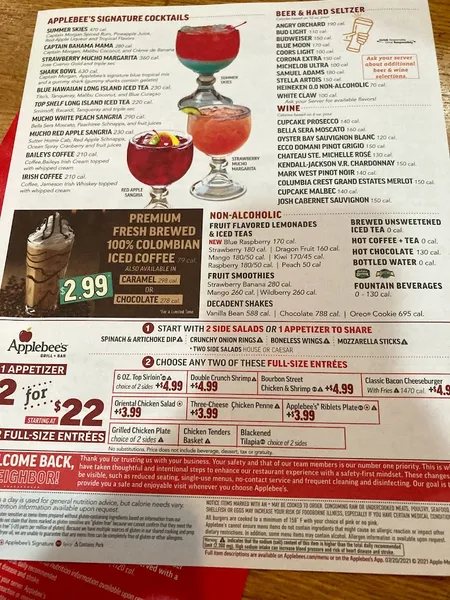 menu of Applebee's Grill + Bar