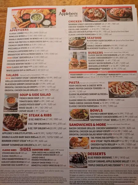 menu of Applebee's Grill + Bar