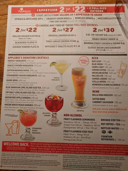 menu of Applebee's Grill + Bar