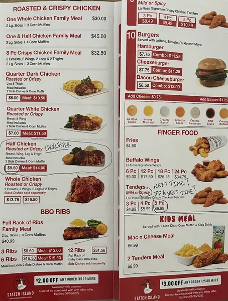 menu of La Rosa Chicken & Grill - Victory Boulevard