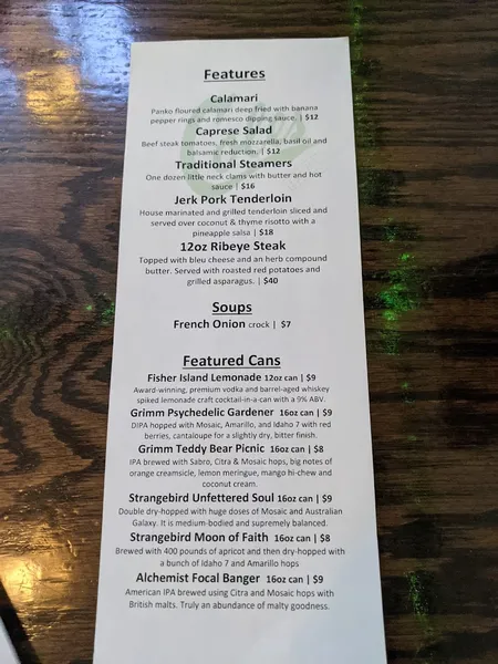 menu of Cole's