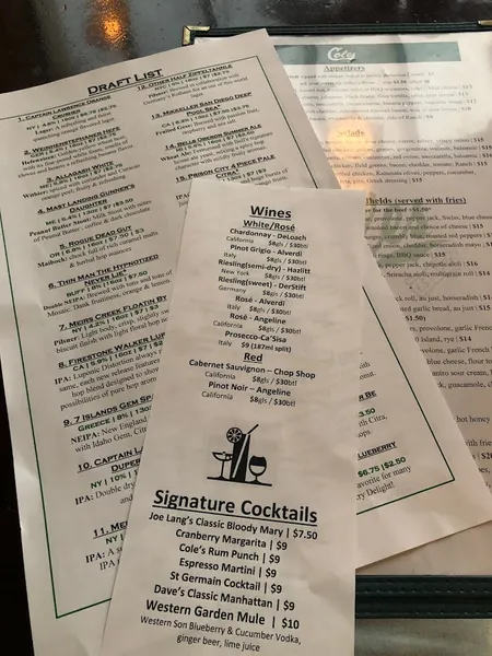 menu of Cole's