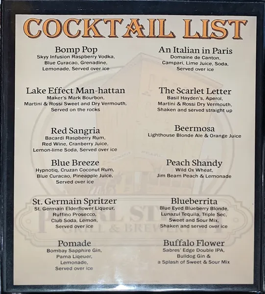 menu of Pearl Street Grill & Brewery