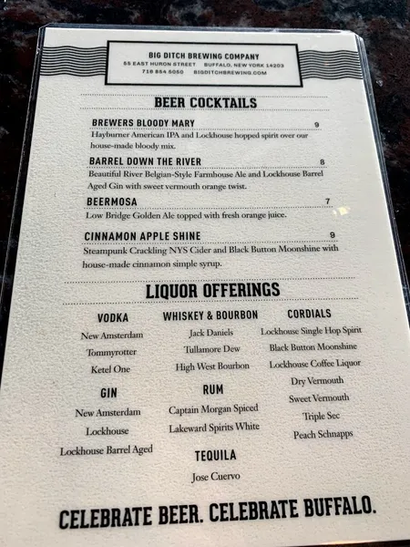 menu of Big Ditch Brewing Company