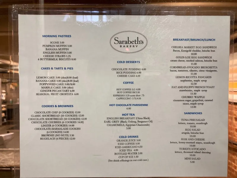 menu 0 of Sarabeth's