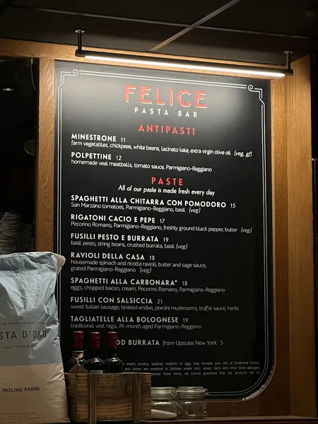 menu of Felice Pasta Bar