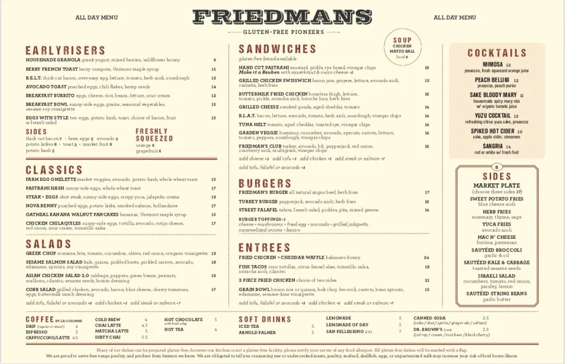 menu 0 of Friedman's Herald Square