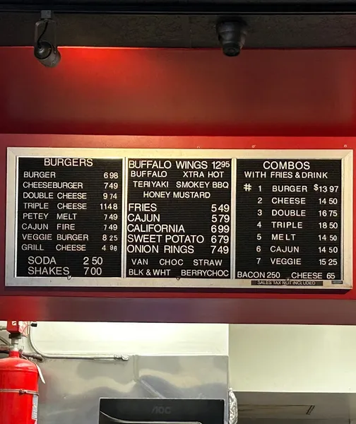 menu of Petey’s Burger