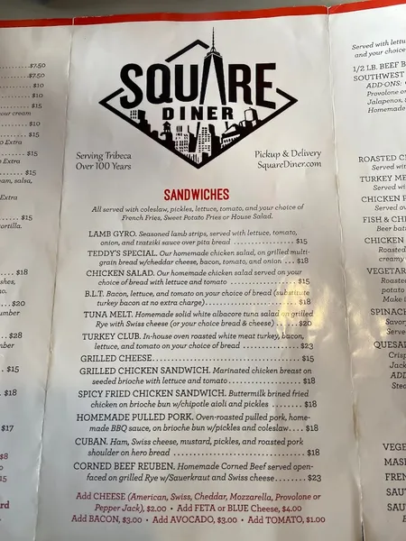 menu 2 of Square Diner