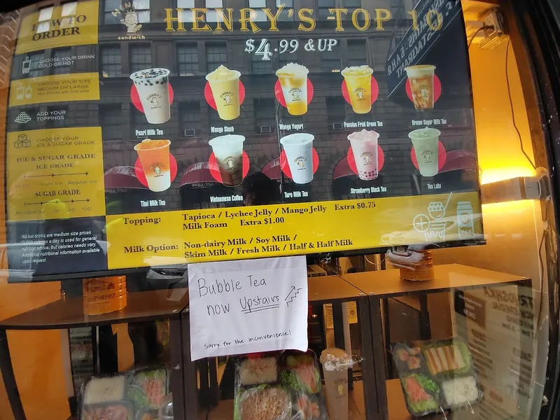 menu of Henry’s Sandwich & Bubble Tea