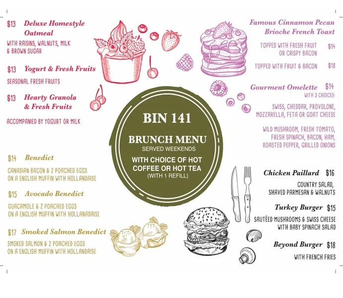 menu of Bin 141