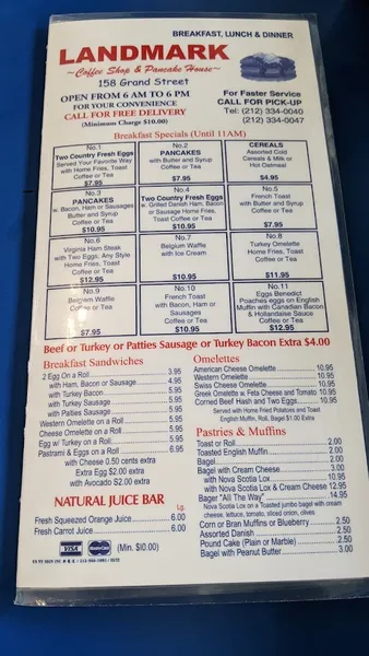 menu of Landmark Coffee Shop