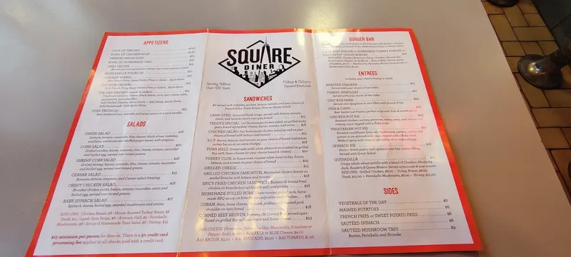 menu of Square Diner