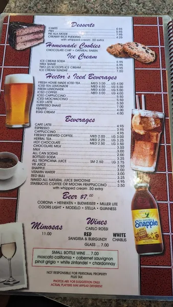 menu of Hector's Cafe & Diner