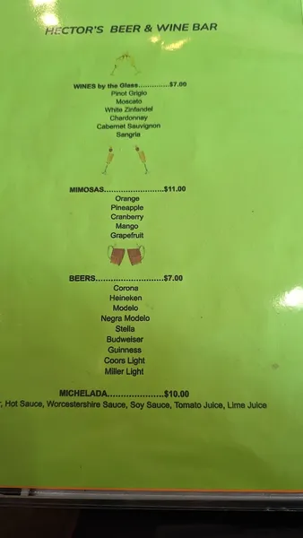 menu of Hector's Cafe & Diner