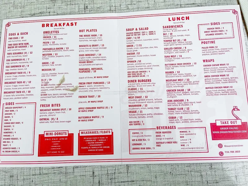 menu of Swan Street Diner