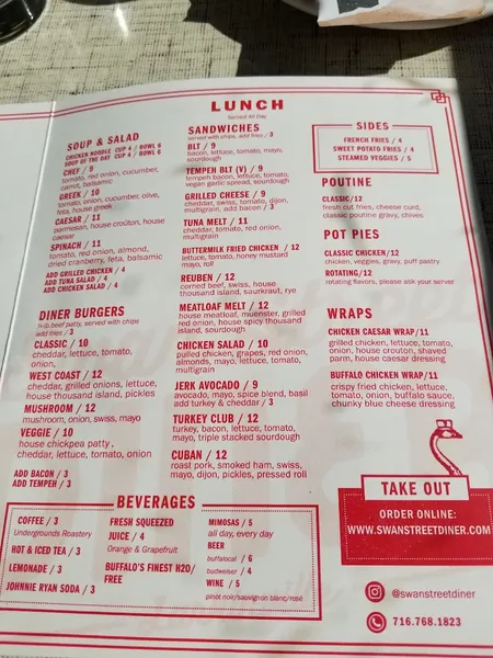 menu of Swan Street Diner