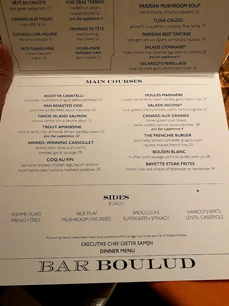 menu of Bar Boulud