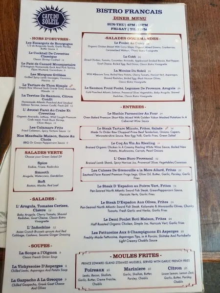 menu of Cafe Du Soleil