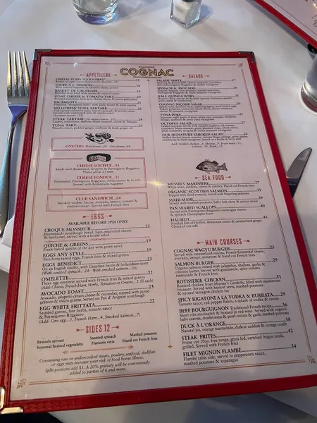 menu of Brasserie Cognac 70th