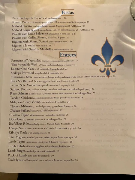 menu of Pascalou