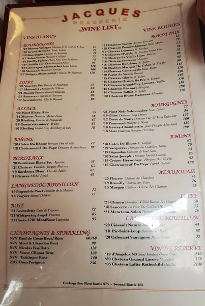 menu of Jacques Brasserie