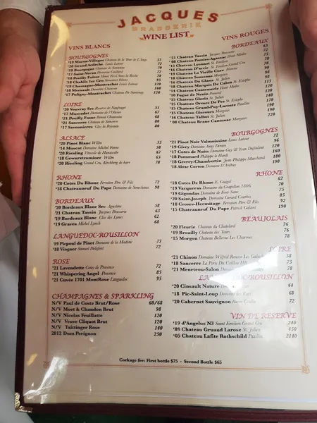 menu of Jacques Brasserie