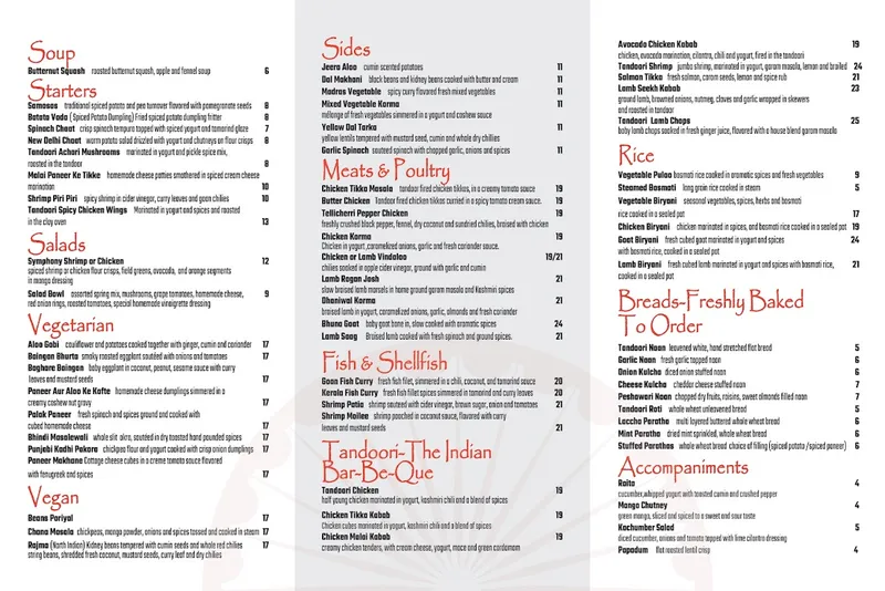 menu of Spice Symphony