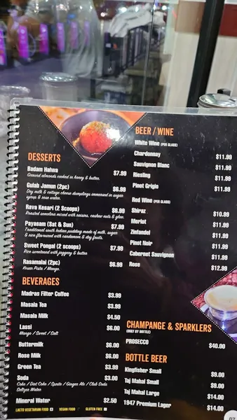 menu of Saravanaa Bhavan