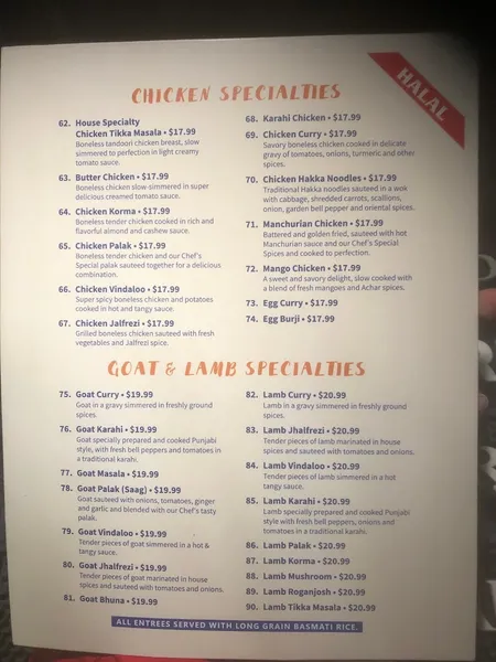 menu of Jassi's Fine Indian Cuisine