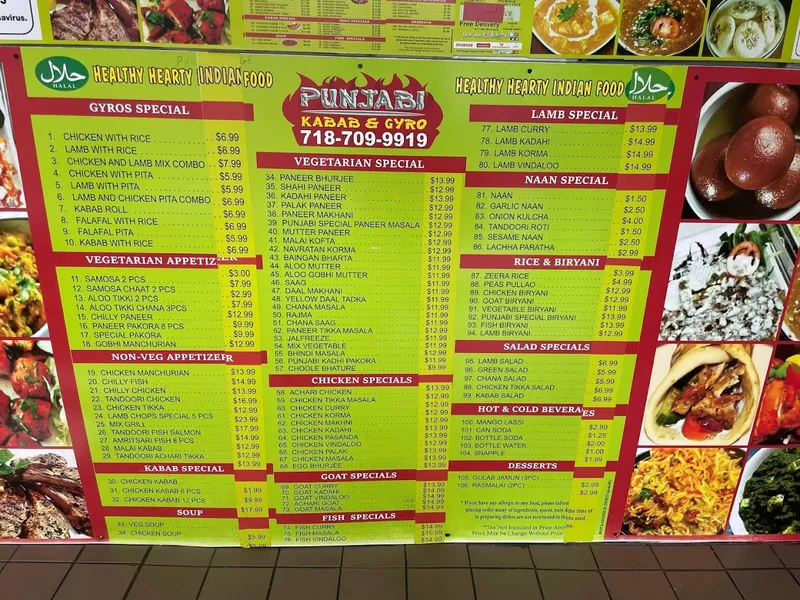 menu of Punjabi Kabab and Gyro