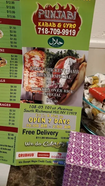 menu of Punjabi Kabab and Gyro