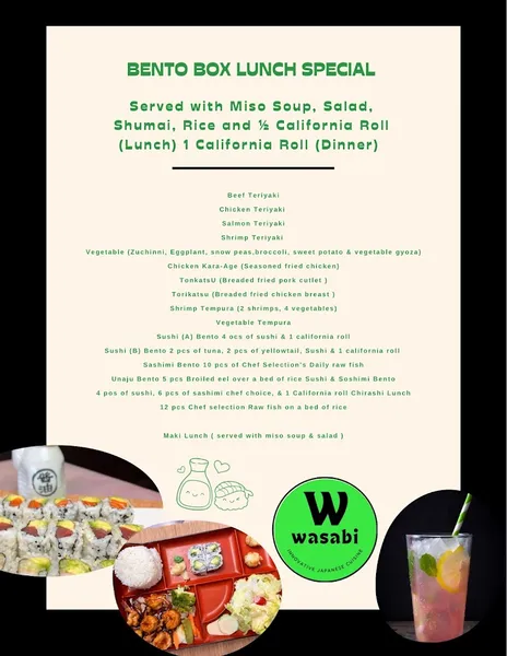 menu of Wasabi Sushi