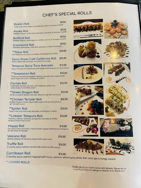 menu of Wasabi Sushi