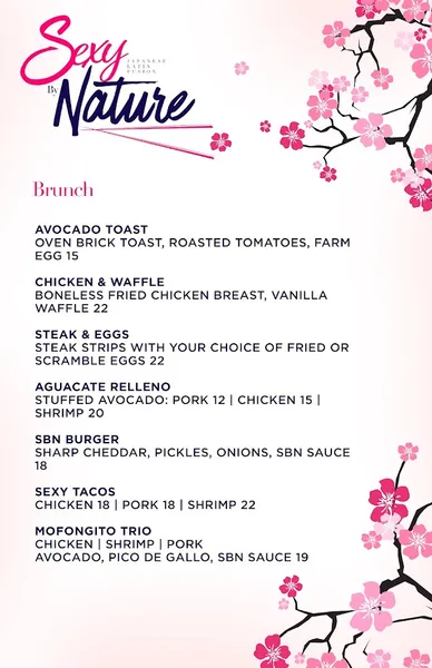 menu of Sexy by Nature Japanese Latin fusion