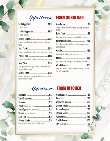 menu of Mikawa Japanese Fusion