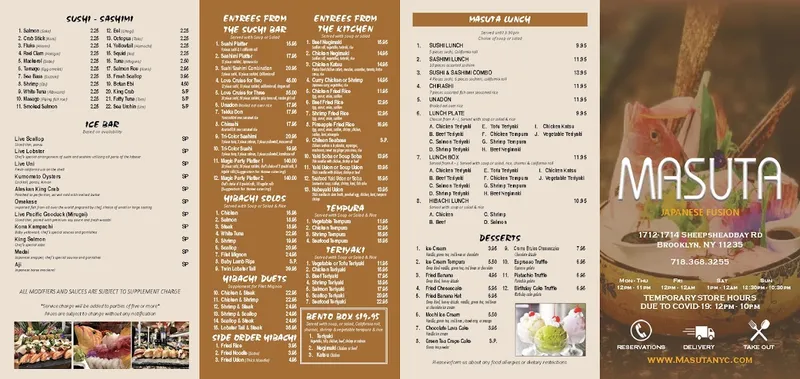 menu of Masuta Japanese Fusion