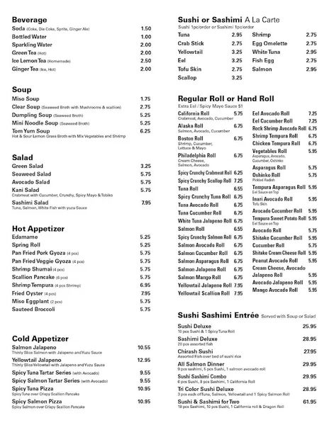 menu of Sushi & Noodles