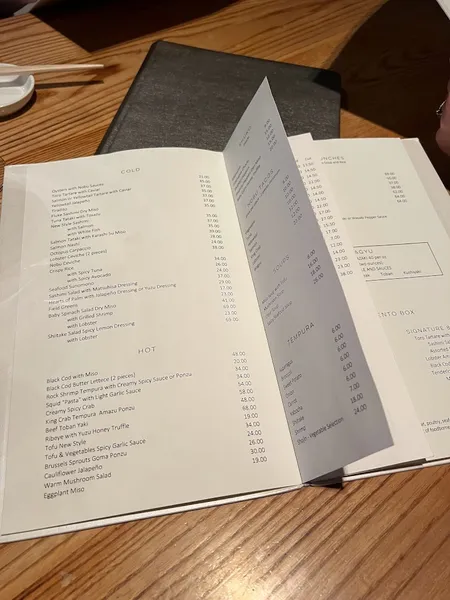 menu of Nobu Fifty Seven