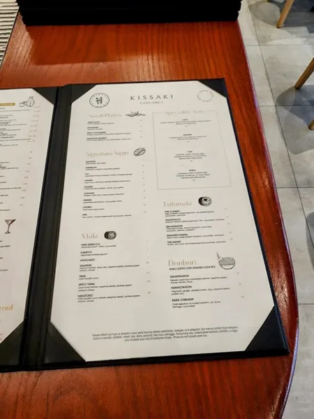 menu of Kissaki Sushi