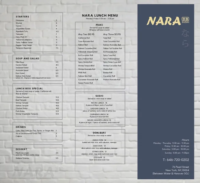 menu of Nara Sushi