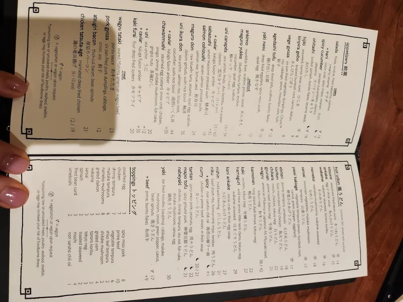 menu of Raku